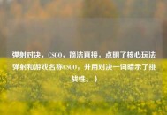 弹射对决，CSGO，简洁直接，点明了核心玩法弹射和游戏名称CSGO，并用对决一词暗示了挑战性。）