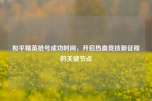 和平精英抢号成功时间，开启热血竞技新征程的关键节点