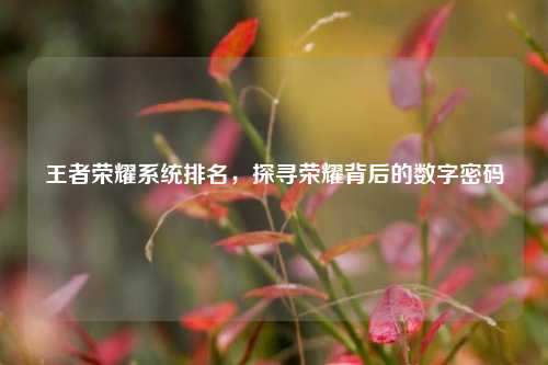 王者荣耀系统排名，探寻荣耀背后的数字密码