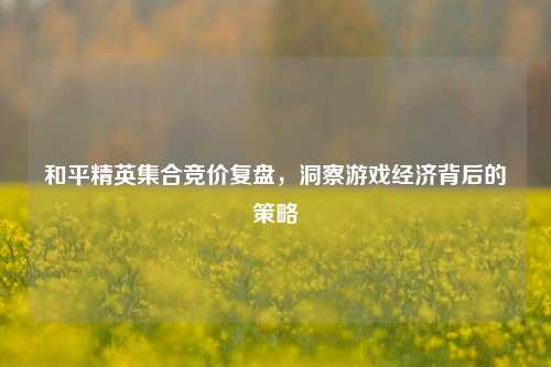 和平精英集合竞价复盘,洞察游戏经济背后的策略