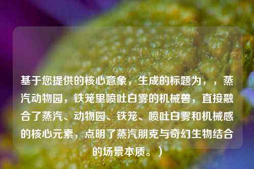 基于您提供的核心意象，生成的标题为，，蒸汽动物园，铁笼里喷吐白雾的机械兽，直接融合了蒸汽、动物园、铁笼、喷吐白雾和机械感的核心元素，点明了蒸汽朋克与奇幻生物结合的场景本质。）