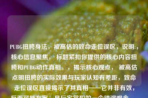 PUBG扭胯身法，被高估的致命走位误区，说明:，核心信息聚焦， 标题紧扣你提供的核心内容扭胯和PUBG动作真相。，揭示核心观点， 被高估点明扭胯的实际效果与玩家认知有差距，致命走位误区直接揭示了其真相——它并非有效，反而可能有害，是玩家常犯的一个错误观念。，吸引目标读者， 使用了游戏玩家熟悉的术语身法、走位，能迅速吸引PUBG玩家注意。，简洁有力， 长度适中，信息明确，能够激发读者想要了解为什么是误区的兴趣。