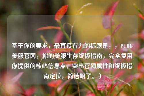 基于你的要求，最直接有力的标题是，，PUBG美服官网，你的美服生存终极指南，完全复用你提供的核心信息点，突出官网属性和终极指南定位，简洁明了。）