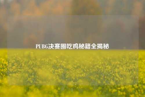 PUBG决赛圈吃鸡秘籍全揭秘