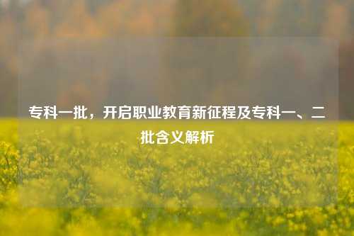 专科一批,开启职业教育新征程及专科一、二批含义解析