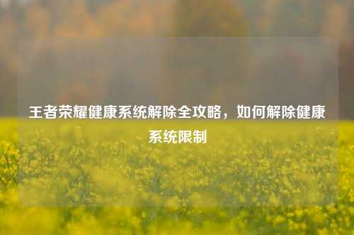 王者荣耀健康系统解除全攻略,如何解除健康系统限制