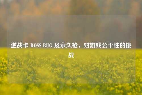 逆战卡 BOSS BUG 及永久枪,对游戏公平性的挑战