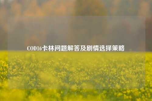 COD16卡林问题解答及剧情选择策略