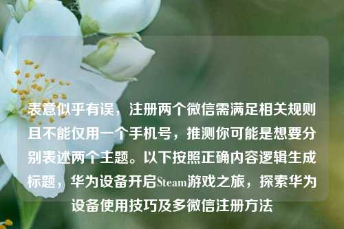 表意似乎有误，注册两个微信需满足相关规则且不能仅用一个手机号，推测你可能是想要分别表述两个主题。以下按照正确内容逻辑生成标题，华为设备开启Steam游戏之旅，探索华为设备使用技巧及多微信注册方法